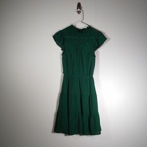 NWT Monteau emerald green swiss dot ruffle dress S